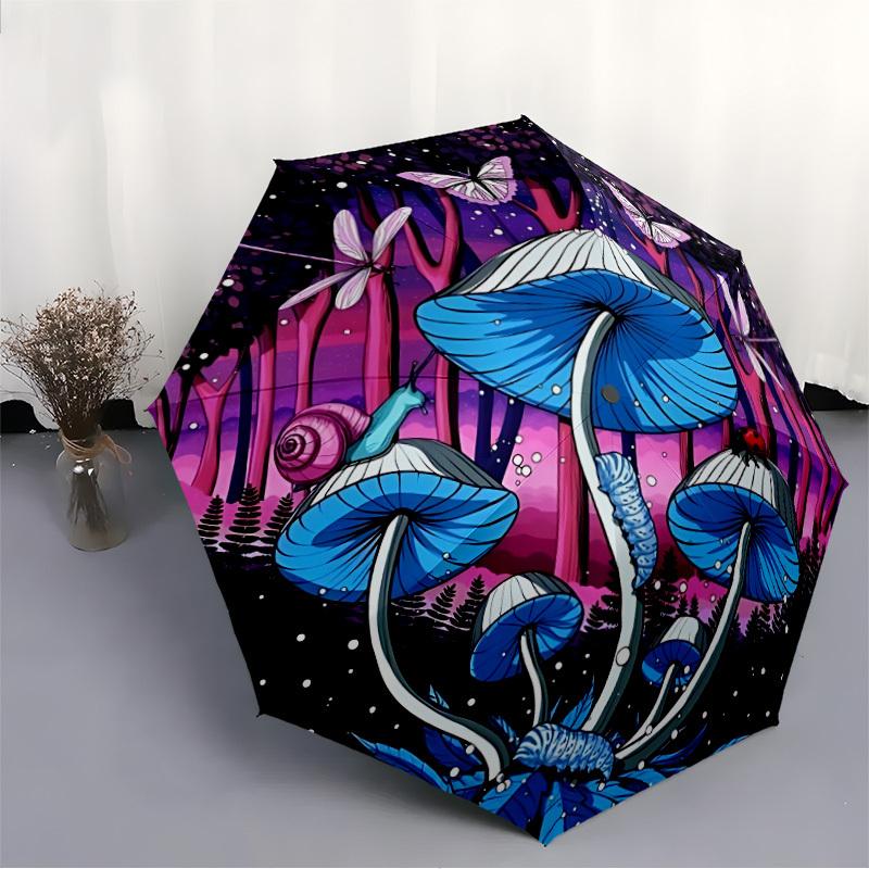 1pc Fantasy Mushroom Automatic Folding Umbrella - Design, Durable Iron Frame for Travel, Outdoor, Beach Fashion Accessory a0920009
