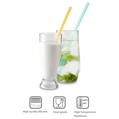 12 Reusable Silica Gel Straws with 2 Cleaning Brushes, BetterJonny Color Kids Straws, Flexible Long Straws for Smoothies, Cocktails, and Hot Drinks
