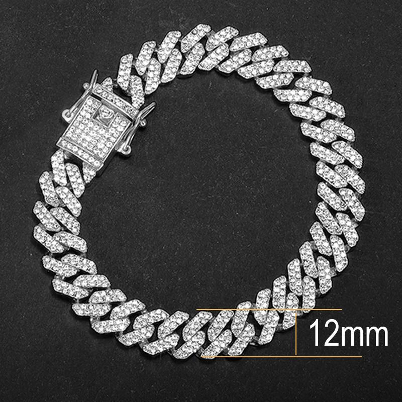 12MM Rhinestones Prong Iced Out Cuban Link Chain Hip Hop Bracelet Men Women Gold Color Bling Cuban Bracelet Jewelry A+
