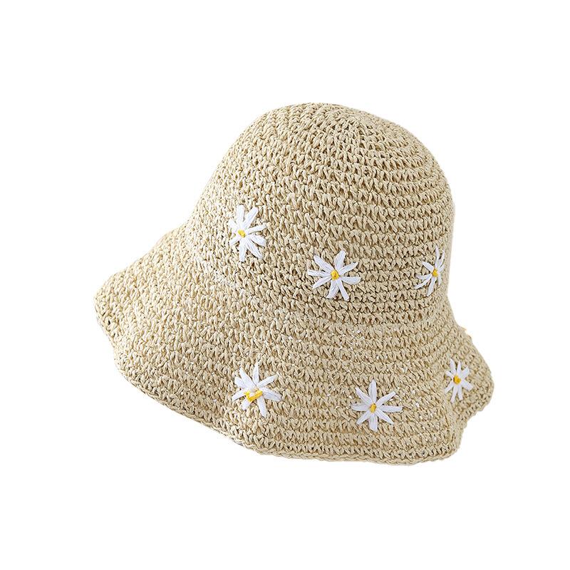 Small Daisy Flower Straw Hat Female Spring and Summer Travel Beach Sun Hat Vacation Bucket Hat