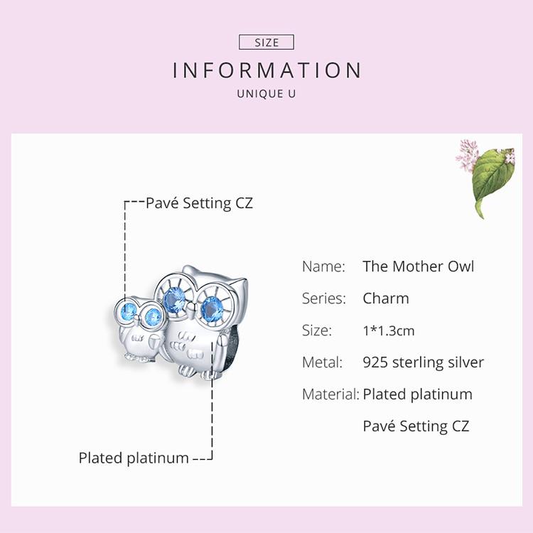 BAMOER 925 Sterling Silver Owl Mom and Baby Hedgehog Pets Metal Charm for Original Bracelet Fine Jewelry
