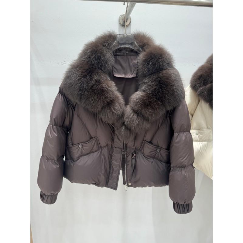 Womens Short Down Coat With Real Fox Fur Collar Warm Thickened Duck Jacket Loose Fit Winter Outerwear