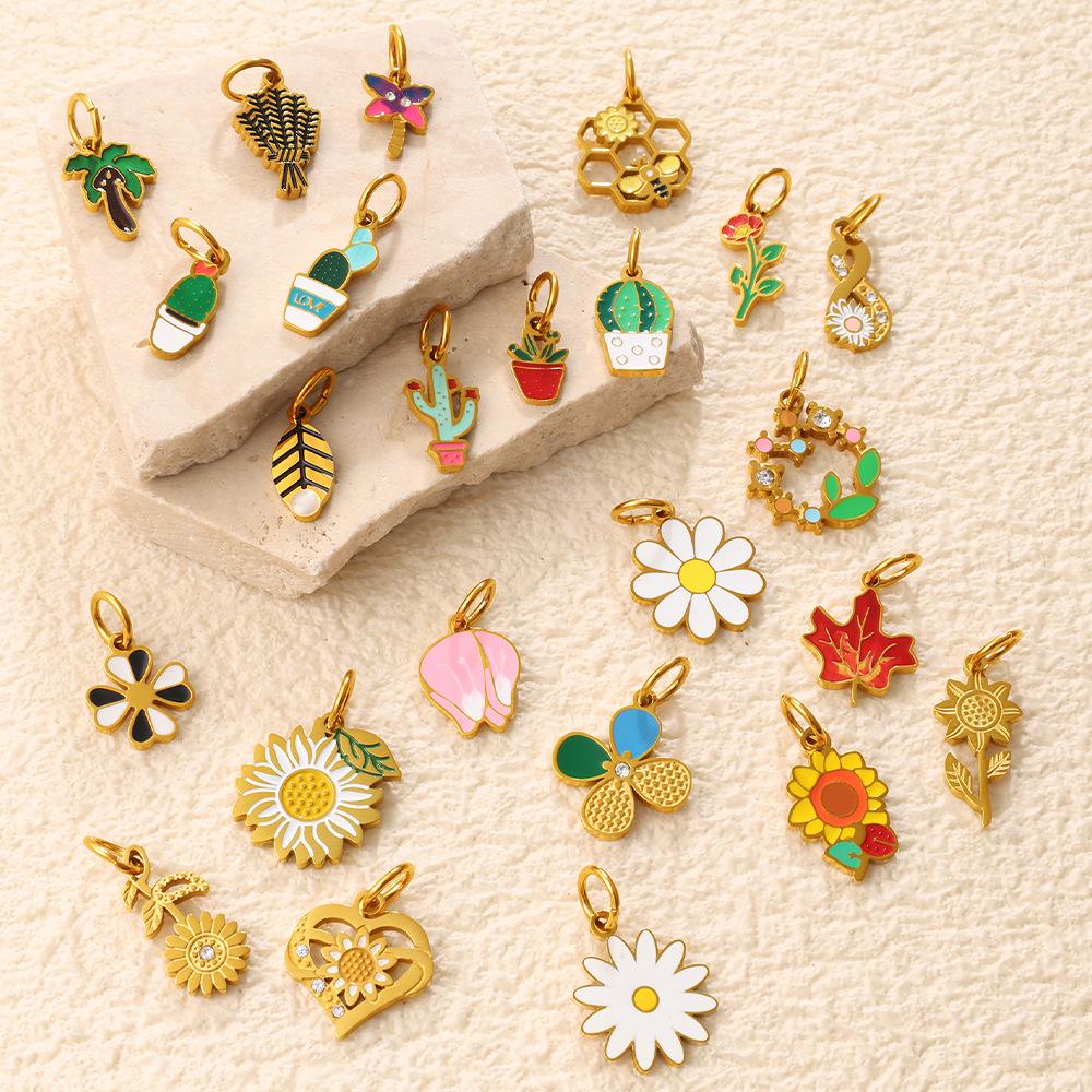 European and American Dripping Oil Small Fresh Plant Series Pendant Cactus Flower Bee DIY Versatile Jewelry Accessories 2026