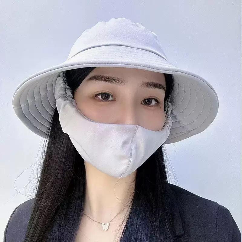 Chapeau de soleil d'été chapeau seau chapeau avec masque intégré protection solaire d'été chapeau de soleil protection solaire extérieure chapeau pour le visage