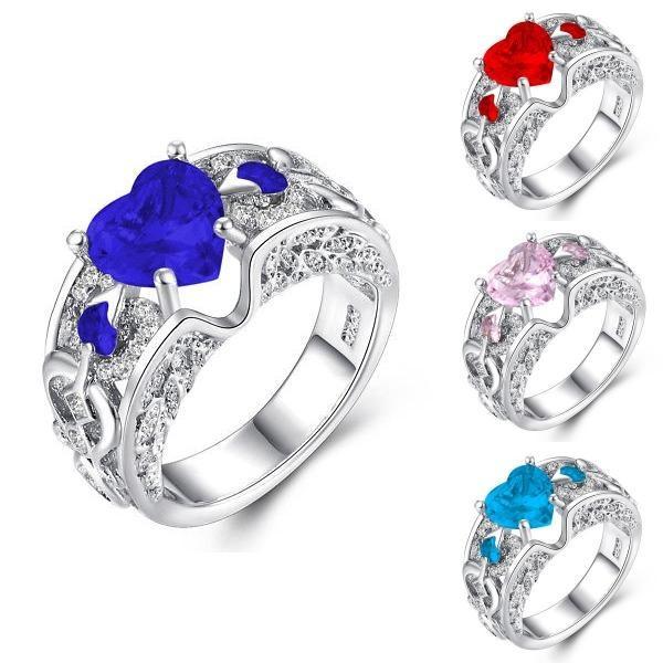 Elegant Women Ladies Rhinestone Princess Heart Shape Jewelry Wedding Ring