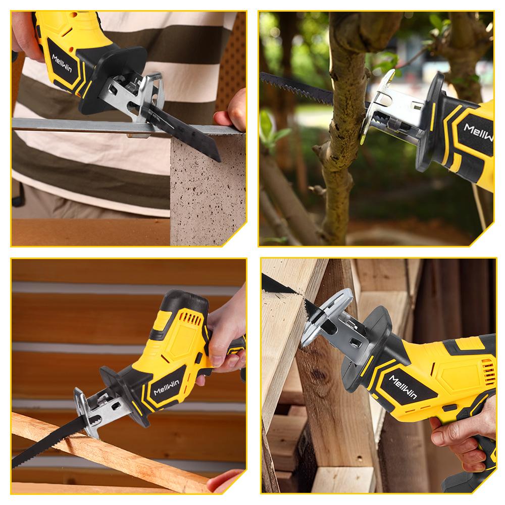MELLWIN Brushless Electric Reciprocating Saw With 4Saw Blades Metal Wood Cordless Electric CutSaw Tool For Makita 18VBattery Pin