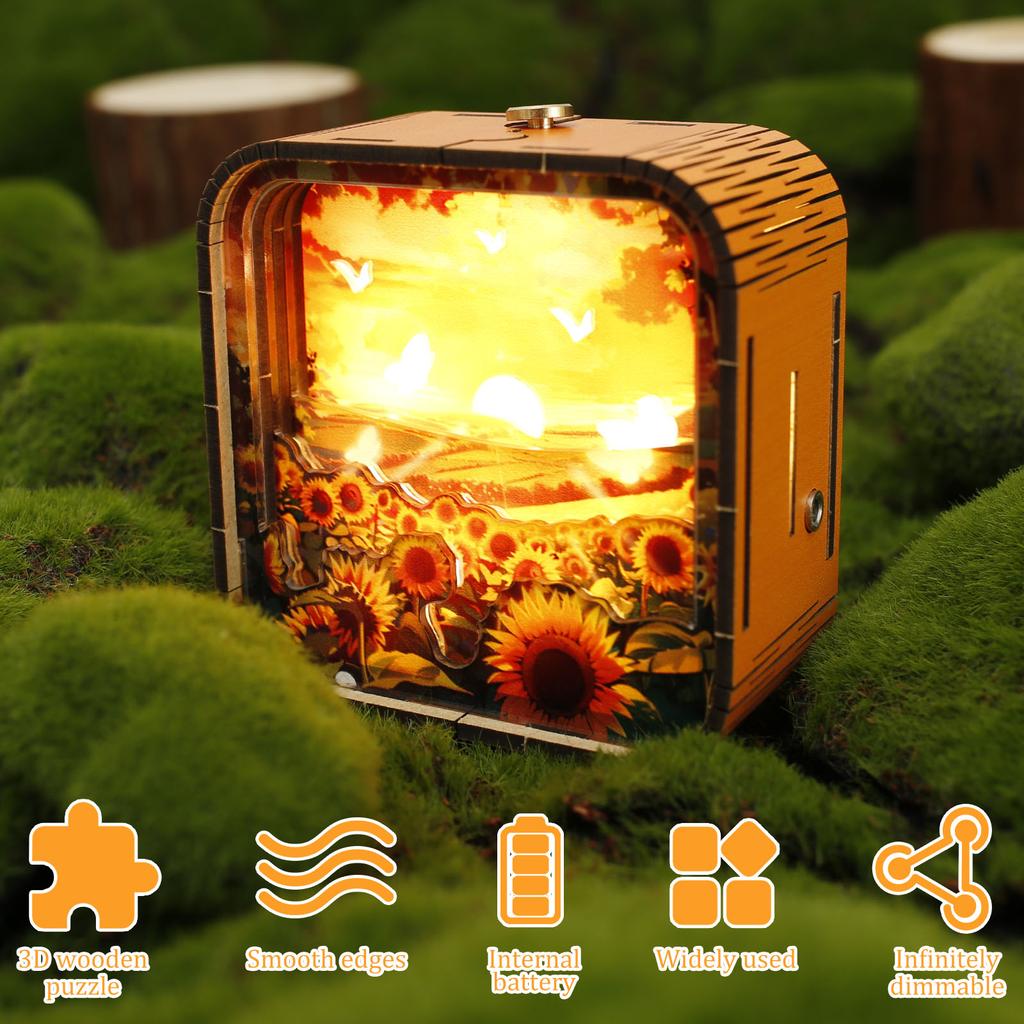 3D Puzzles Night Light Wood 3D Jigsaw Puzzle with Night Light Built In Battery Lightweight and Portable 3D Jigsaw Puzzle
