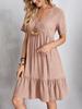 Women Solid Ruffles Mini Dresses Summer Casual Loose V Neck High Waist Dress Ladies Vintage Large Big Lace Dresses