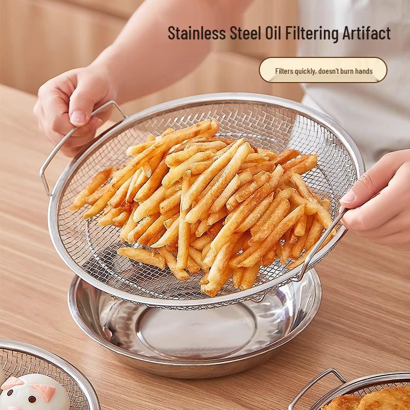 304 Stainless Steel Oil Filter Mesh Frying Basket and Draining Tray