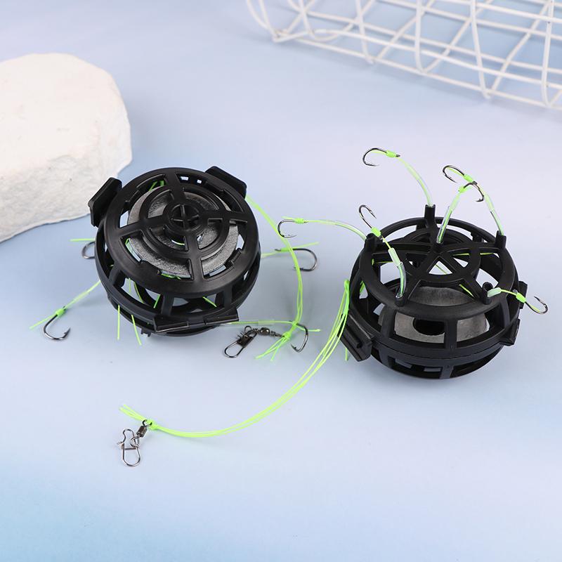 Schnurhaken Angelköderkorb 6 Haken Kohlenstoffstahl Vorfach Futterkorb Blei Design Quadratische Köderform Angel-Federköderkorb