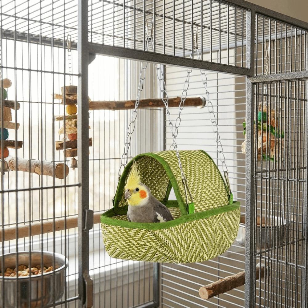 Woven Hanging Bird Nest Boat Shape Bird Swing Hammock Creative Parrot Sleeping Tent for Parrot