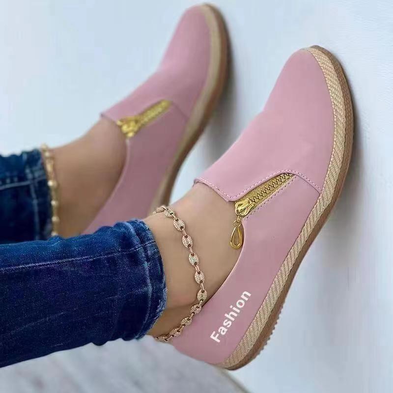 Women's Autumn Flat Zip-Up Casual Sports Canvas Shoes, Rope-Sole Style, Available In Large Sizes.