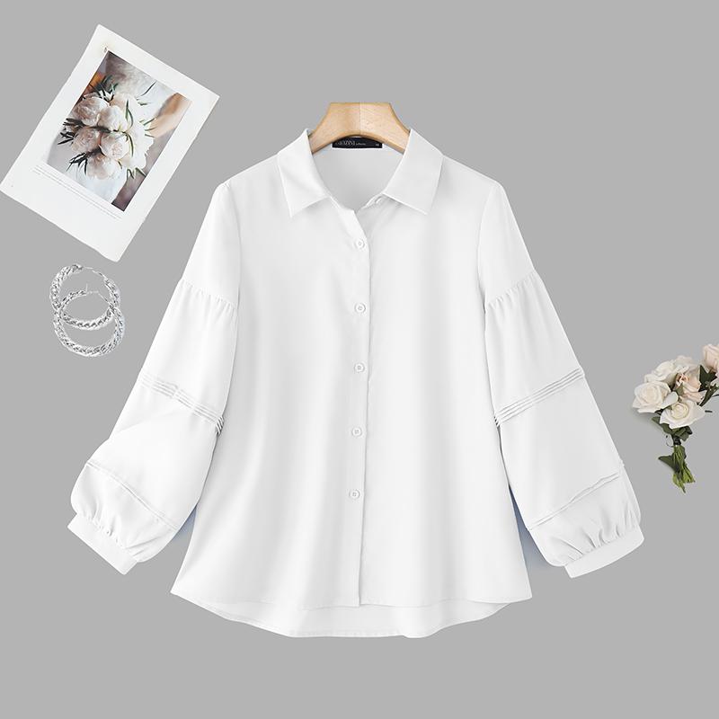 ZANZEA Dámská volná ležérní halenka s dlouhým rukávem a límečkem