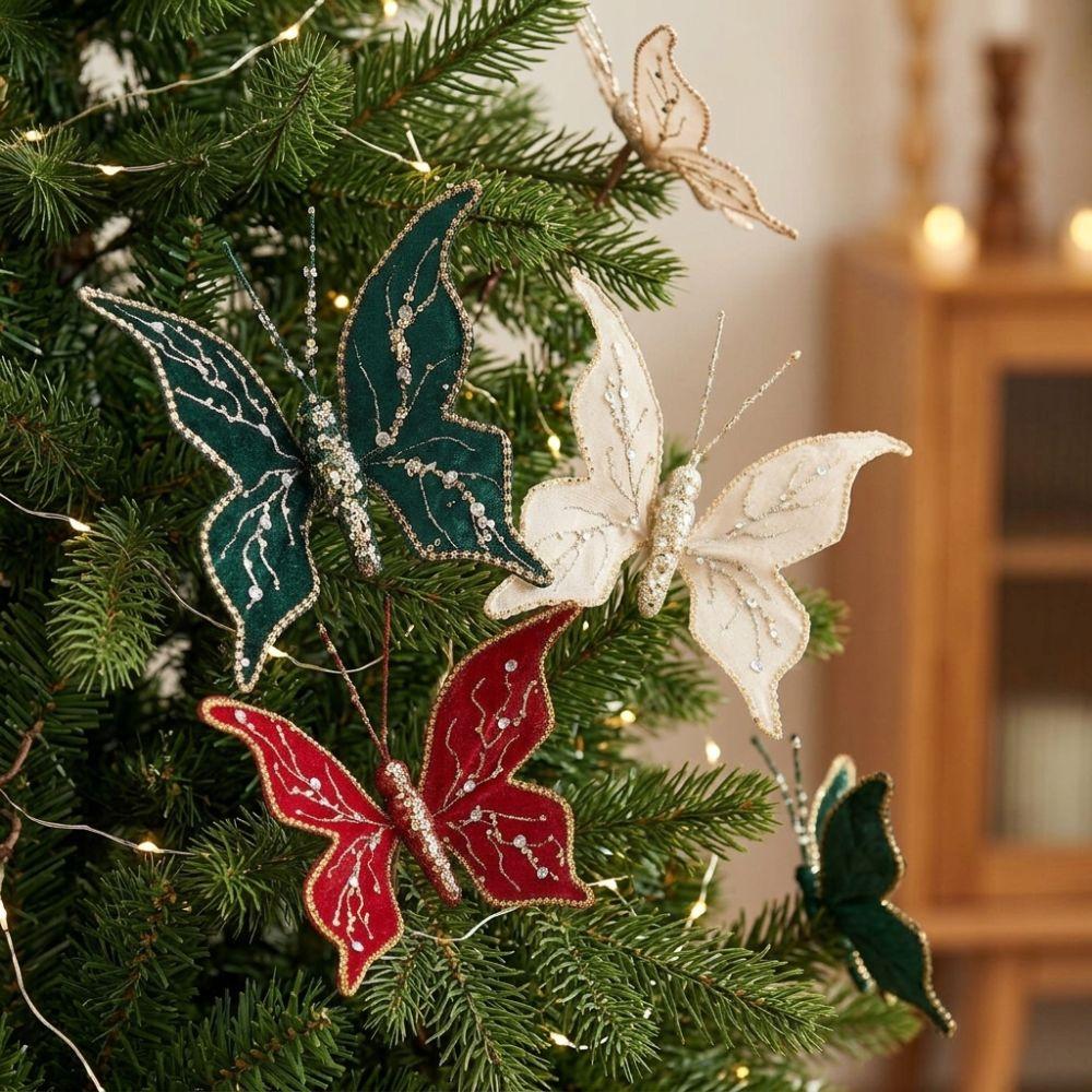 Handmade Sequin Butterfly Christmas Pick Glitter Holiday Artificial Butterfly Wedding Decor