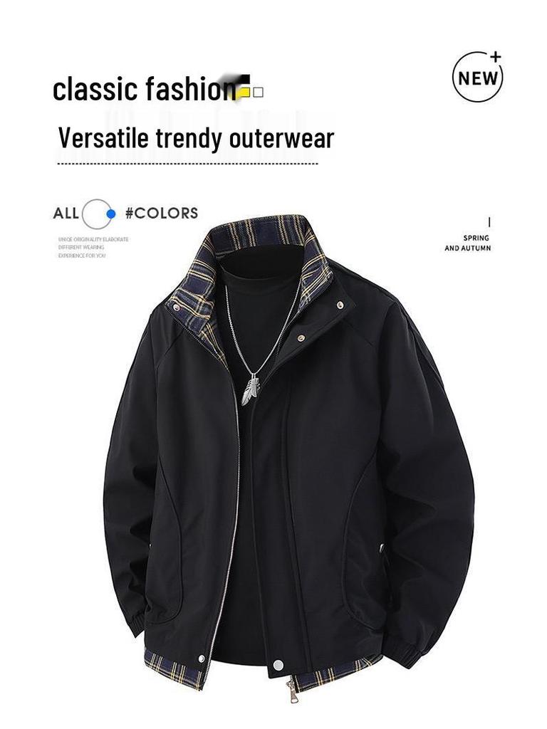 2026 New Arrival Unisex American Style Stand Collar Plaid Patchwork Jacket for Spring and Autumn