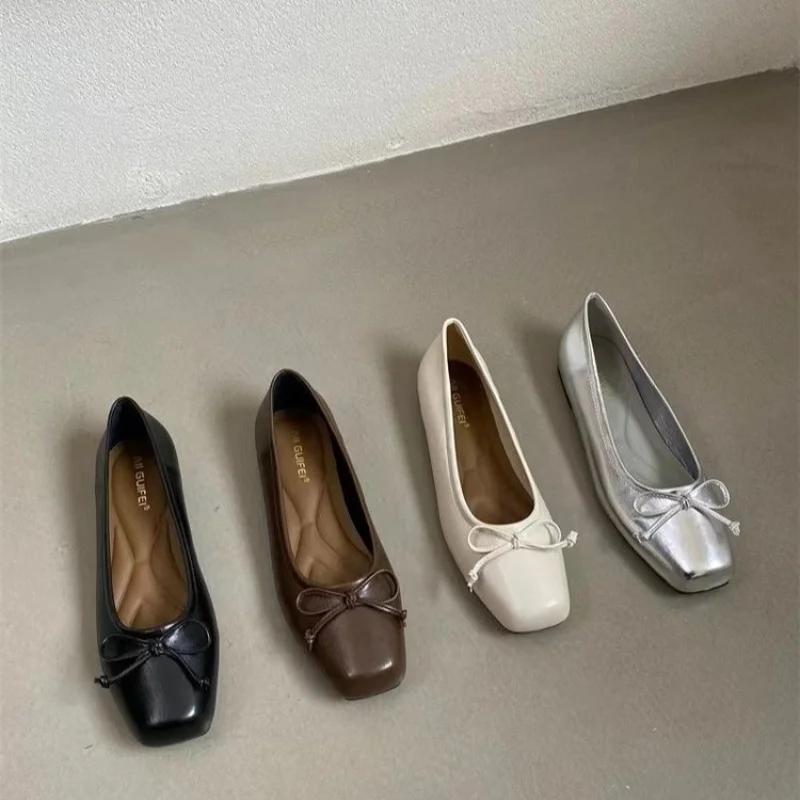 Bowtie Flat Shoes Women Ballerinas Square Toe Slip On Ballet Flats Lazy Loafers Ladies Casual Comfort Shoes 2025