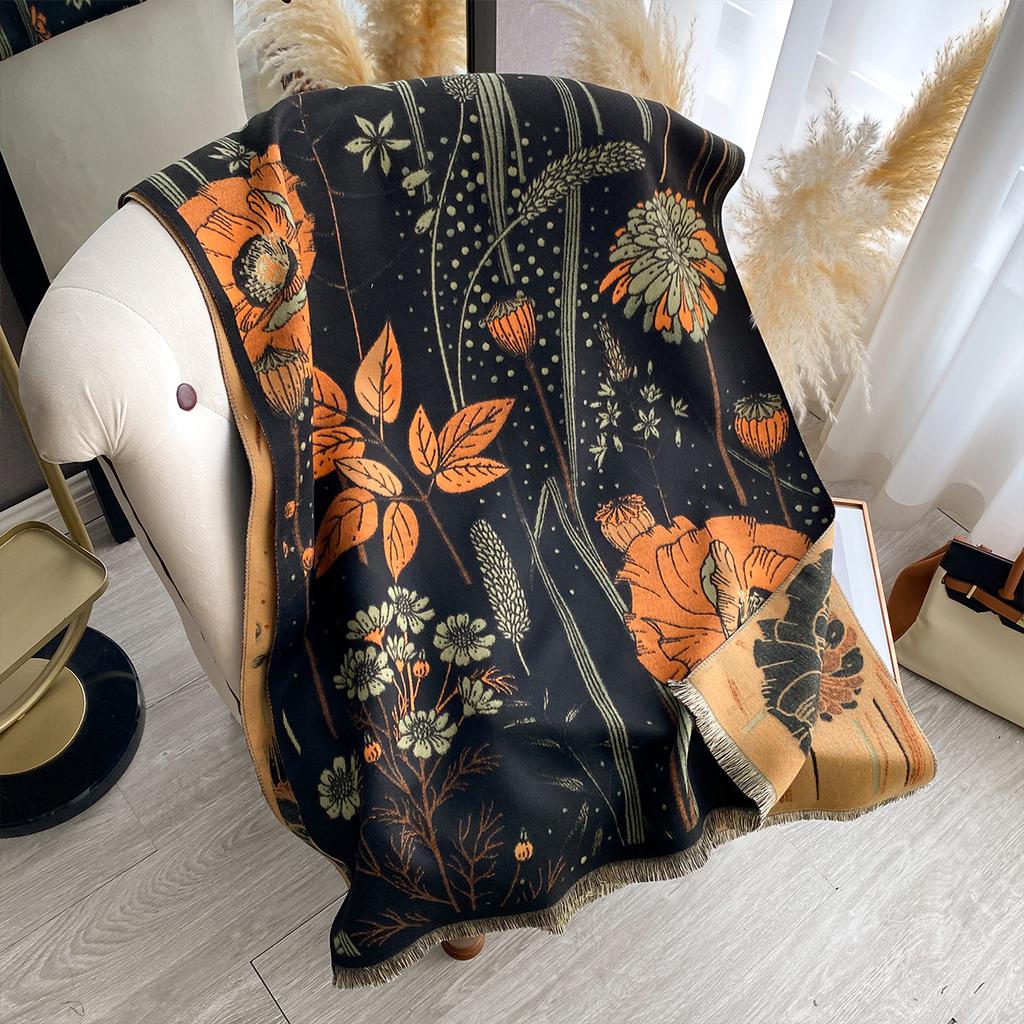 High-end Imitation Cashmere Scarf Women's Fashion Warm Flower Scarf Versatile Shawl Jacquard Craftsmanship Trend