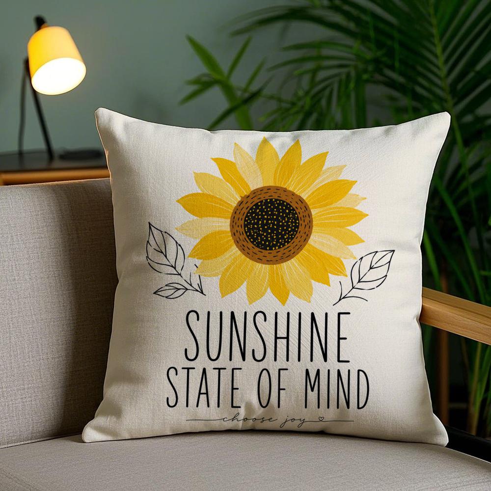Yellow Sunflower Cushion Cover Short Plush Soft DoubleSided Printing Pillow Case Cozy Sofa Bedroom Home Decor Gift