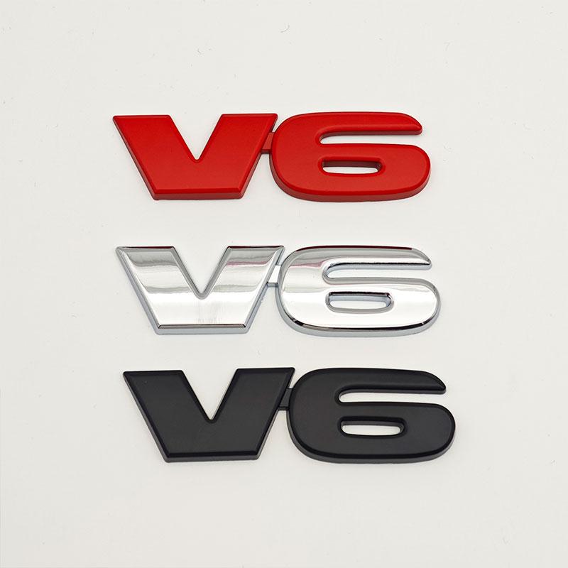 3D Chrome Red Black Metal Alloy Letter V6 Logo Car Rear Trunk Badge Adhesive Emblem Auto Sticker For Toyota Accessories