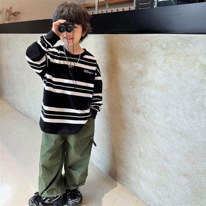 Boy's Striped Round Neck Long-Sleeve Top