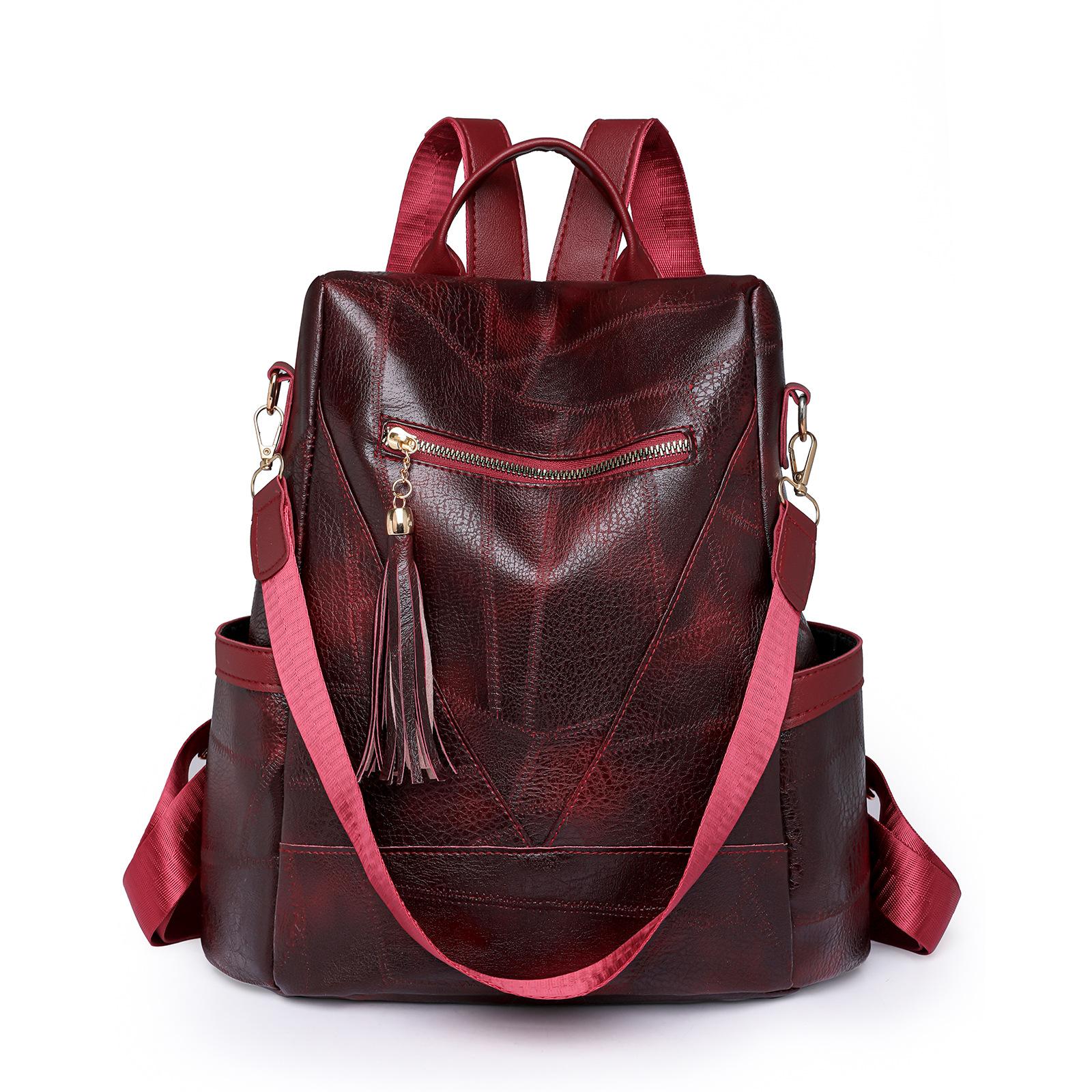 

Рюкзак из мягкой кожи из искусственной кожи Женский рюкзак большой емкости красный