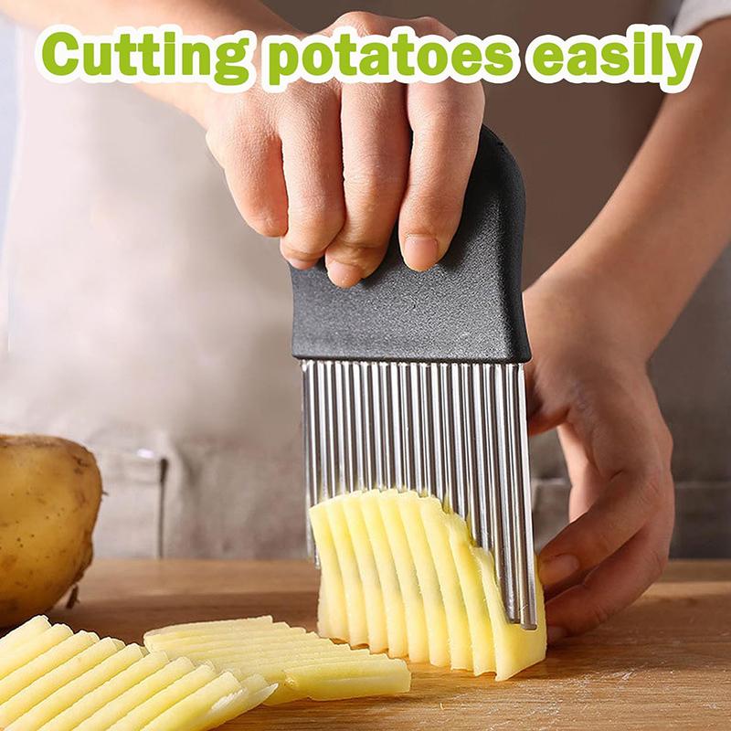 Potato Cutter Slicer Stainless Steel French Fry Cutter Knife Vegetable Slicer Crinkle Wavy Potato Chips Maker Kitchen Gadget