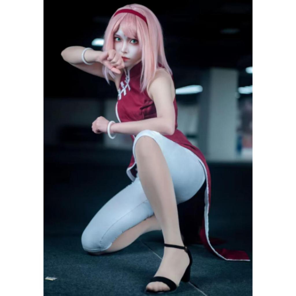 Naruto Shippuden Sakura Haruno Cosplay Uniform, Female Leaf Village Ninja Role Play Costume for Anime Party