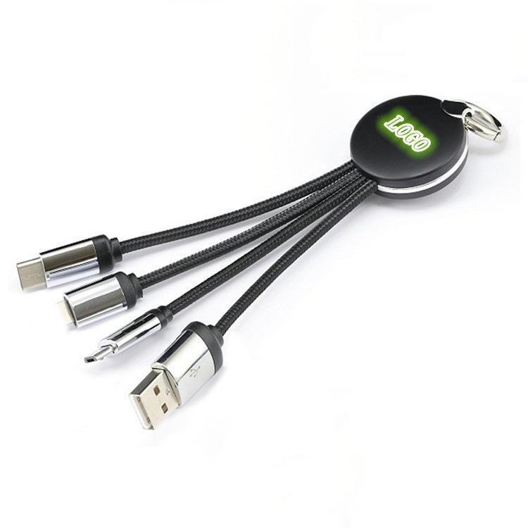 High speed 3 in 1 usb charging cable Nylon braid 3 in 1 charger cable Key 3 in 1 charging and data cable support logo 15cm