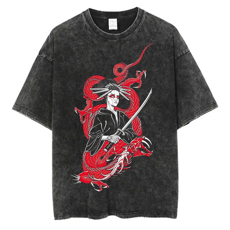 Men Fashion Washed T Shirt Streetwear Graphic Print Harajuku Hip Hop T-Shirt Black Short  Sleeve Cotton Loose Tops Tees