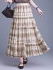 Elegant Spring 2026 Plaid Pleated A-line Skirt with Wide Hem