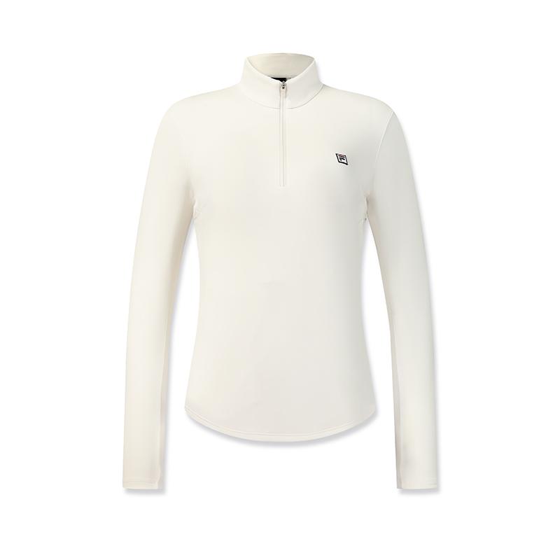 Fila Tennis Fleece Warm Fashion Classic Simple Casual Sports Training Tennis Versatile Half-Zip Slim Knit Long Sleeve T-Shirt Women Tops A11W613201FWT