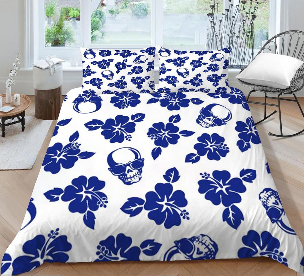 Set de lenjerie de pat cu craniu pentru acasă lenjerie de pat respirabilă cu husă de pernă husă de pilota de înaltă calitate pentru băiat, adolescent, textile de acasă