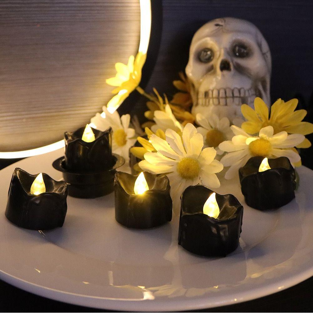 12Pcs Black Black Candle Light Plastic+LED Effect Flickering Candle  Home Decoration