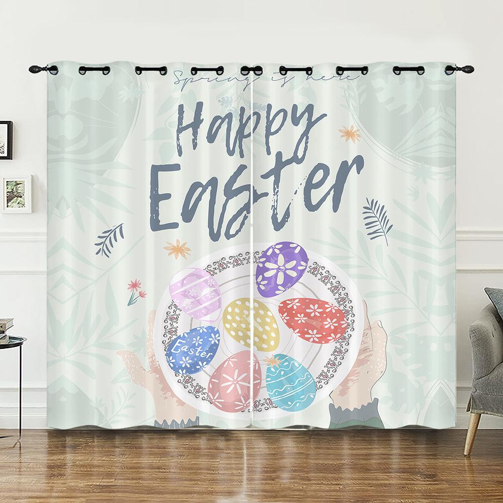 Curtains Animal Rabbit Egg Easter Curtain Digital Printing Blackout Curtain No Punching