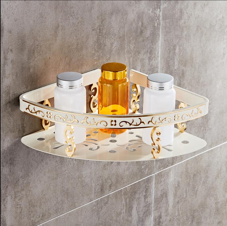 Wall Mounted Bathroom Shelf Gold White Aluminum Bathroom Shelf  Corner Shower Shelf Bathroom Accessories Art Carved