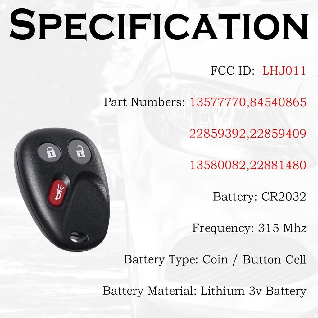 Keyless Entry Remote Control Key Fob Replacement Fits for Chevy Silverado 1500 2500 HD 2003-2006 Avalanche Equinox SSR Suburban Tahoe GMC Sierra