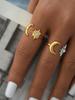 Hot Style 18K Gold Color PVD Sun Star Zircon Stainless Steel Rings Waterproof Stainless Steel Arrivals Popular Zircon Wholesale