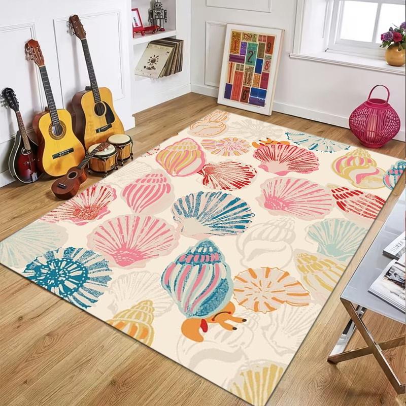 

Seashell Star Citrus Slice Print Area Rug Non-Slip Washable Floor Mat in Pink Blue Yellow Orange for Coastal Home Decor 40X60cm