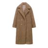 Winter Damen Lässig Uni Mantel Zweireihiger Fleece Mantel Lockere Passform Langer Mantel Damen Vintage Übergroße Lange Jacke