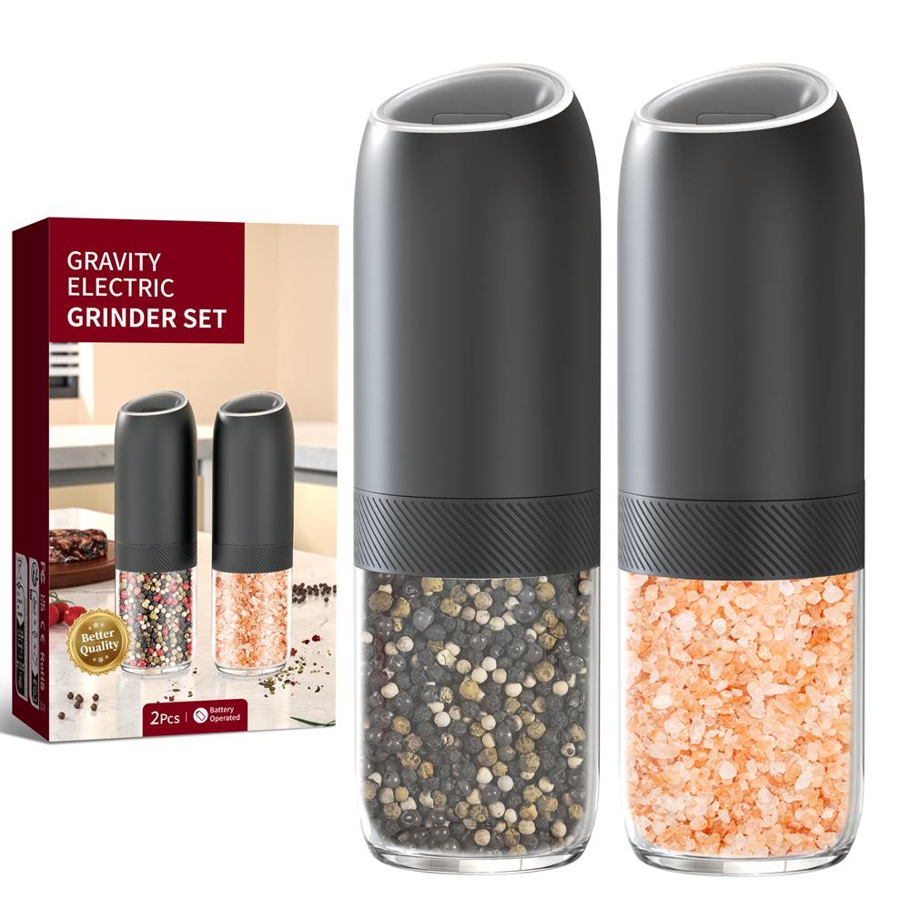 176ml Gravity Electric Salt and Pepper Grinder Set Automatic Shakers Mill Grinder Adjustable Coarseness One Hand Operation