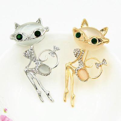 Popular Cat's Eye Stone Brooch - Cute Cat Girl Design for Women's Fashion Accessories