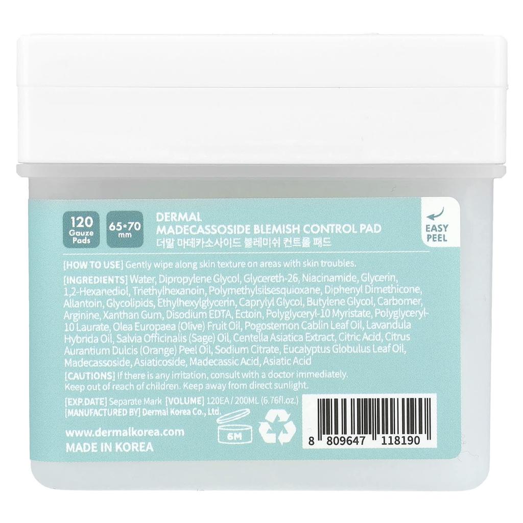 DERMAL Madecassoside Blemish Control Pad, 120 Gauze Pads