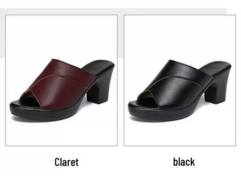 Damsommar Mode Högklackade Sandaler, 2023 - Mjukt Läder med Halkfri Tjock Sula och Öppen Tå Design.