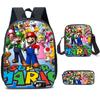Set Zaino Cartone Animato Mario 3-in-1 Zaino per Studente per Laptop Borsa a Spalla Astuccio Zaino Scolastico per Bambini