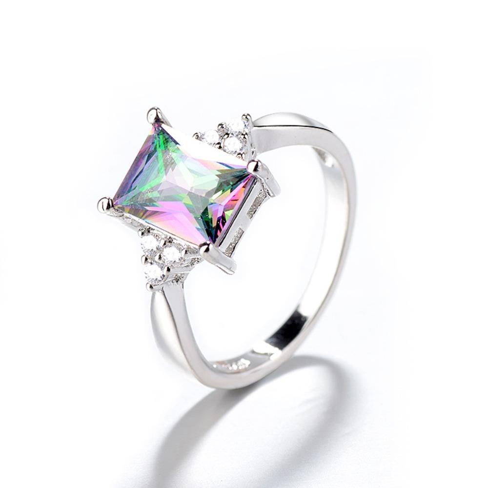 

Fashion Rainbow Gemstone Rings for Women Unique Square Cut Colorful Stone Jewelry Trendy Accessories no. 6
