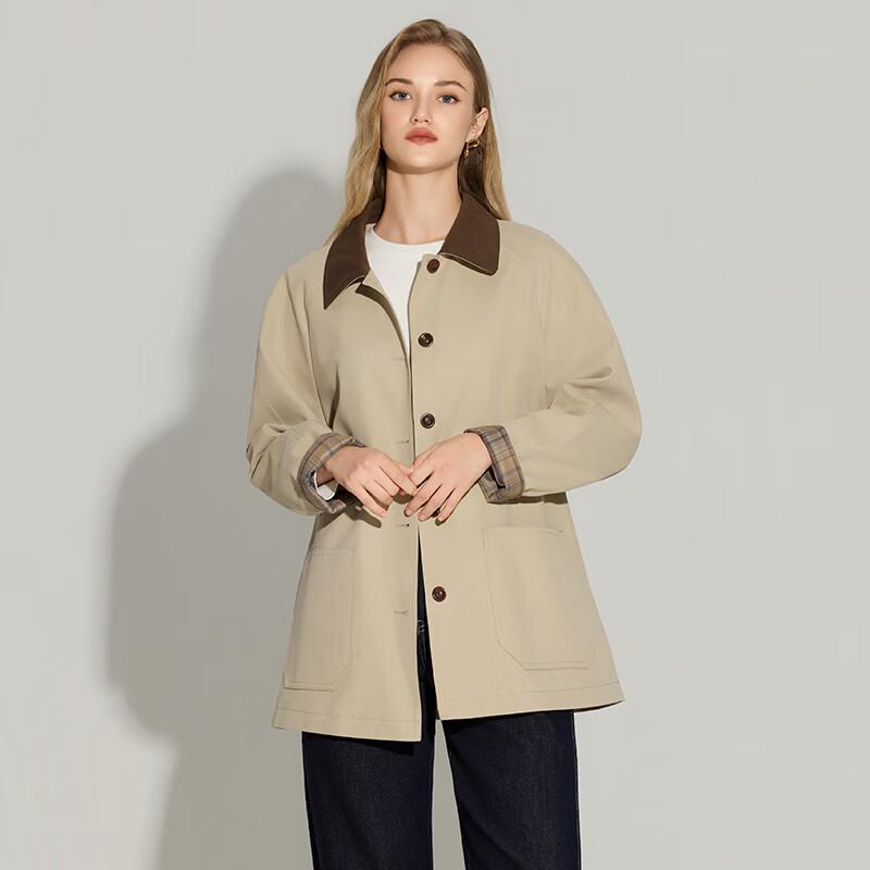 TaTu Women's Autumn/Winter Color-Block Loose Lapel Mid-Length Trench Coat