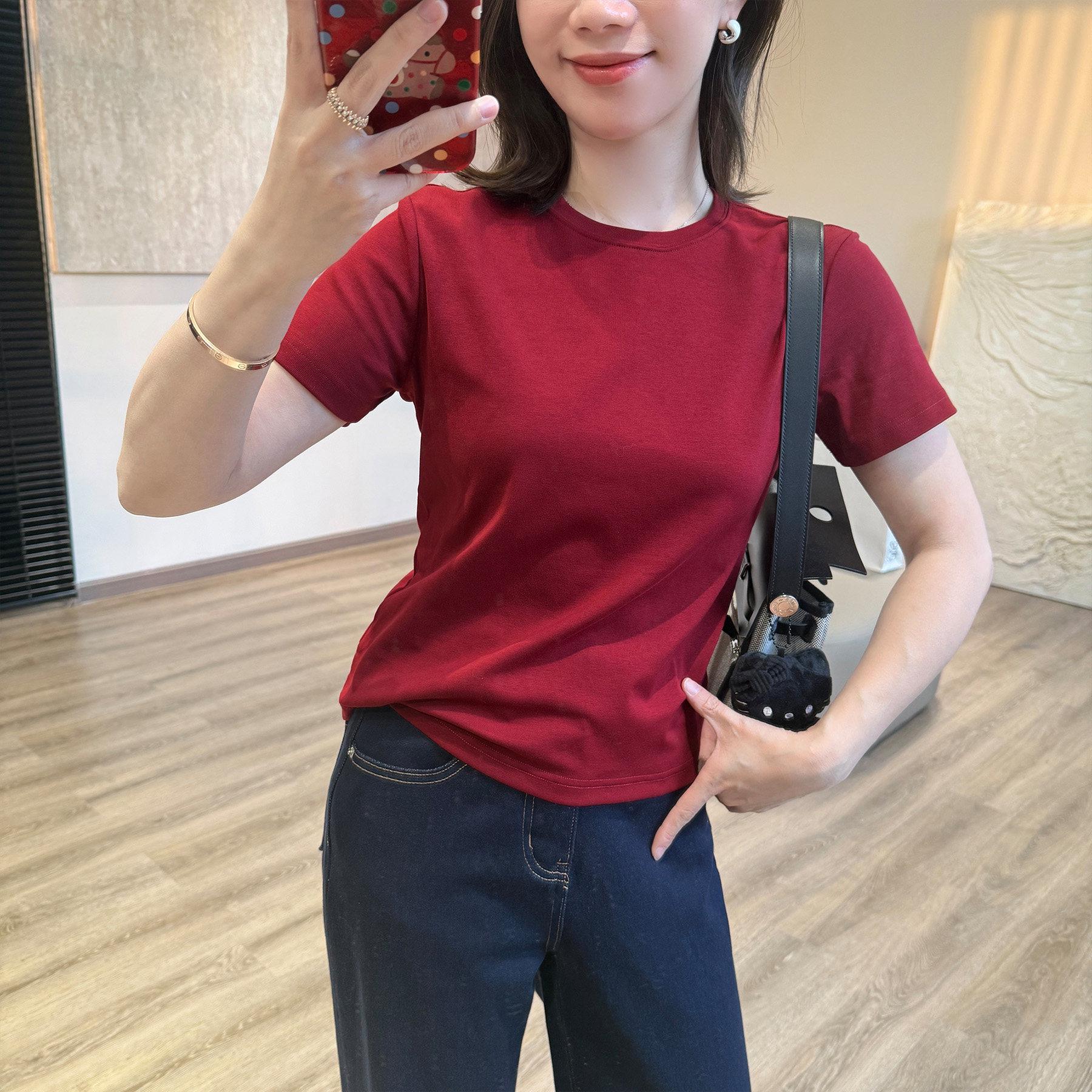 

All-Purpose Solid Color Short-Sleeve T-Shirt [Reinforced Shoulders] Slimming Fit H031014 Small