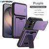 KEYSION Card Holder Bag Phone Case for Samsung S26 Ultra 5G Slide Camera Protection Kickstand Shockproof Cover for Galaxy S26+5G