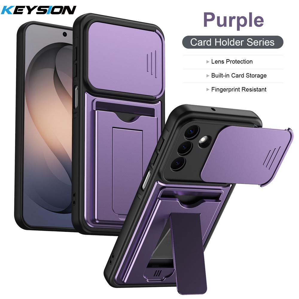 KEYSION Card Holder Bag Phone Case for Samsung S26 Ultra 5G Slide Camera Protection Kickstand Shockproof Cover for Galaxy S26+5G