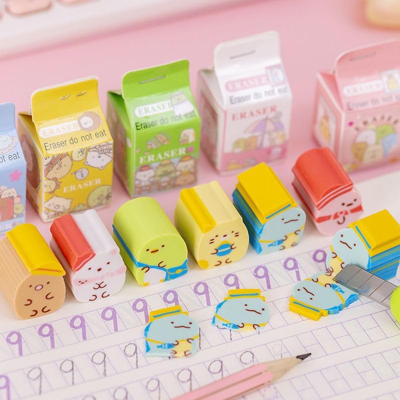Cute animal eraser milk colorful learning set of set, carton-shaped packaging, stationery, children's supplies, 6.